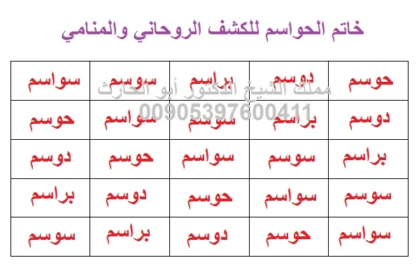 خاتم الحواسم للكشف عن المريض الروحاني و الكشف المنامي